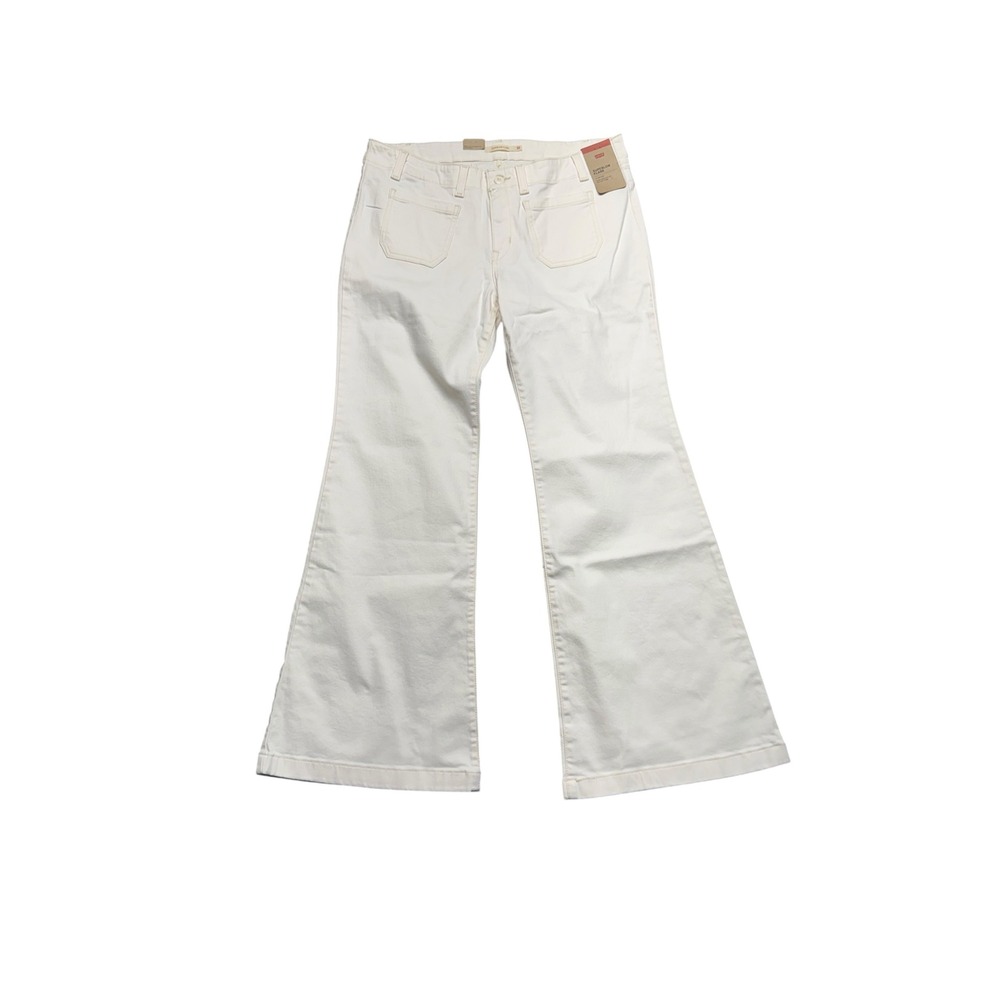 Levi's Superlow‎ Flare Jeans Size W32 L32 Ivory Mid Rise Stretch Denim Y2K Style
